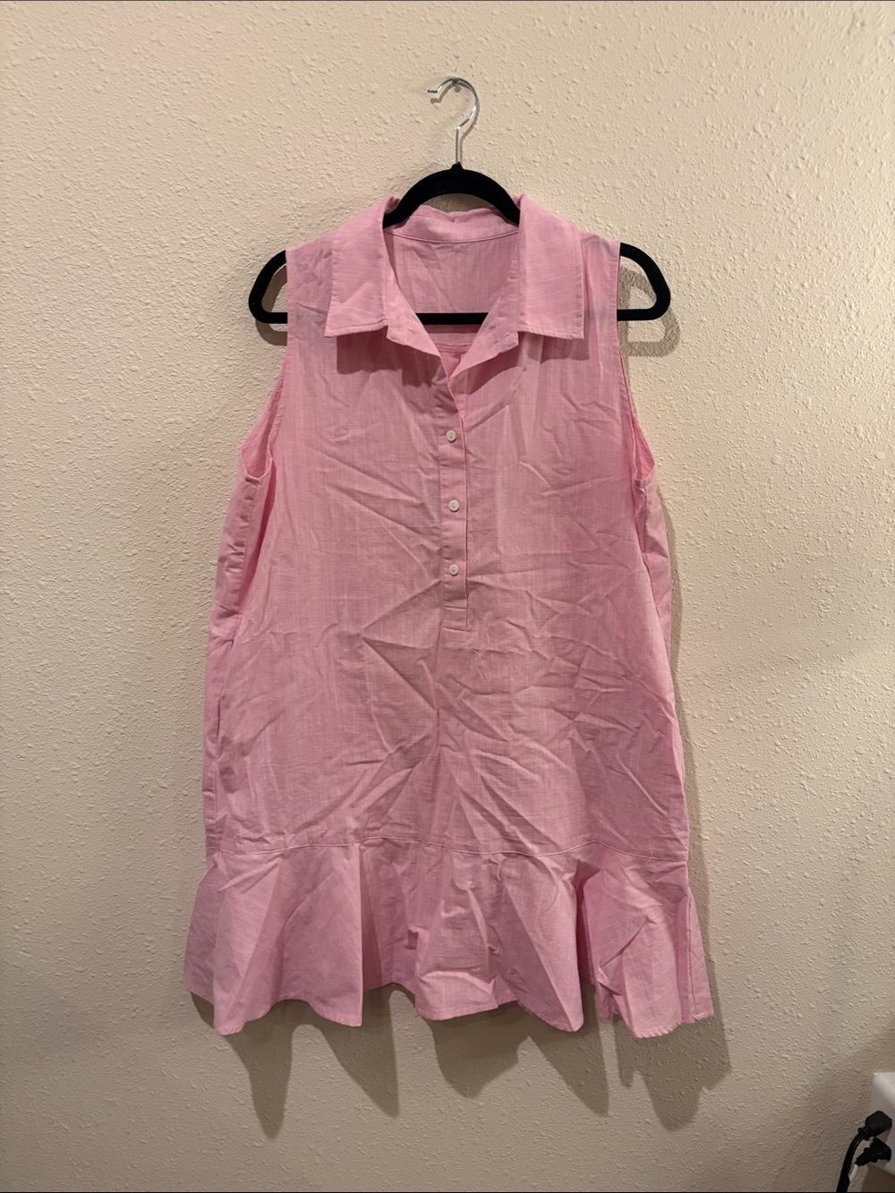 Button-Front Sleeveless Pink Drop-Waist Mini Dress